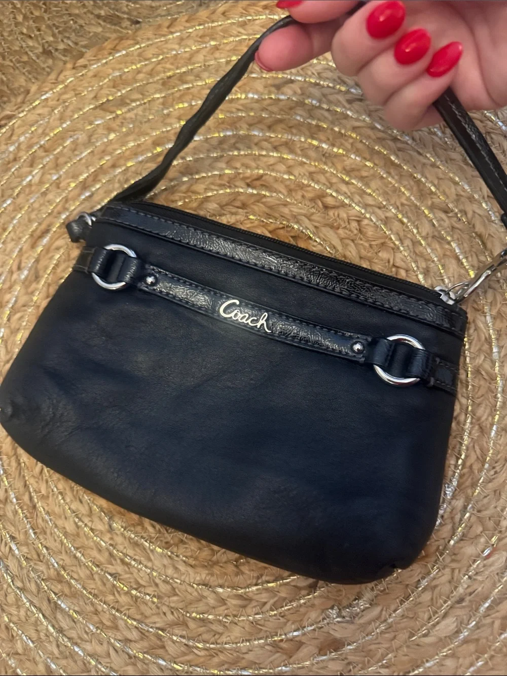 Perfect **Night Out** Coach Black Leather Wristlet with Silver Hardware and Logo